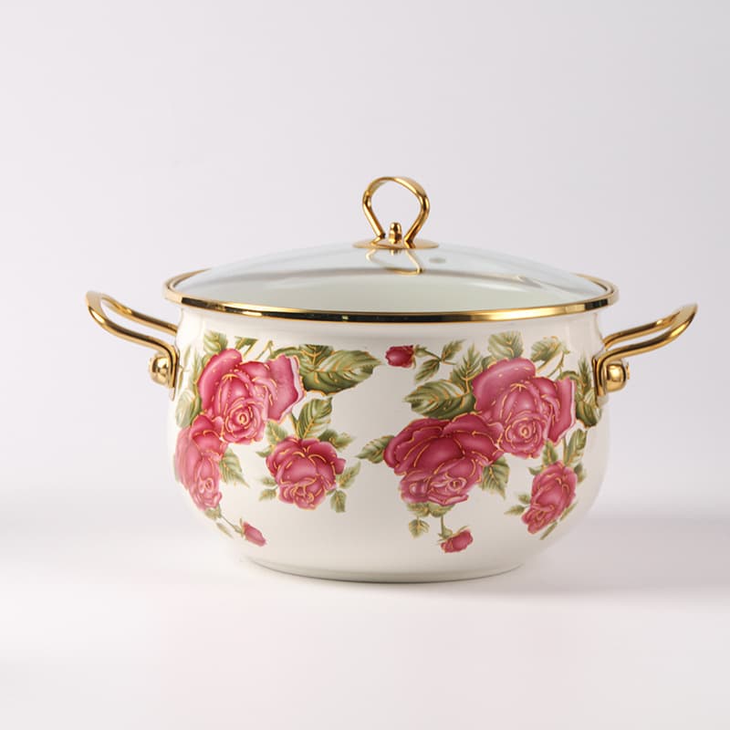 Thickened Enamel Soup Pot Double Handle Gold Rim Casserole Stew Pot Stovetop Induction Compatible Export to Europe and America Same Style