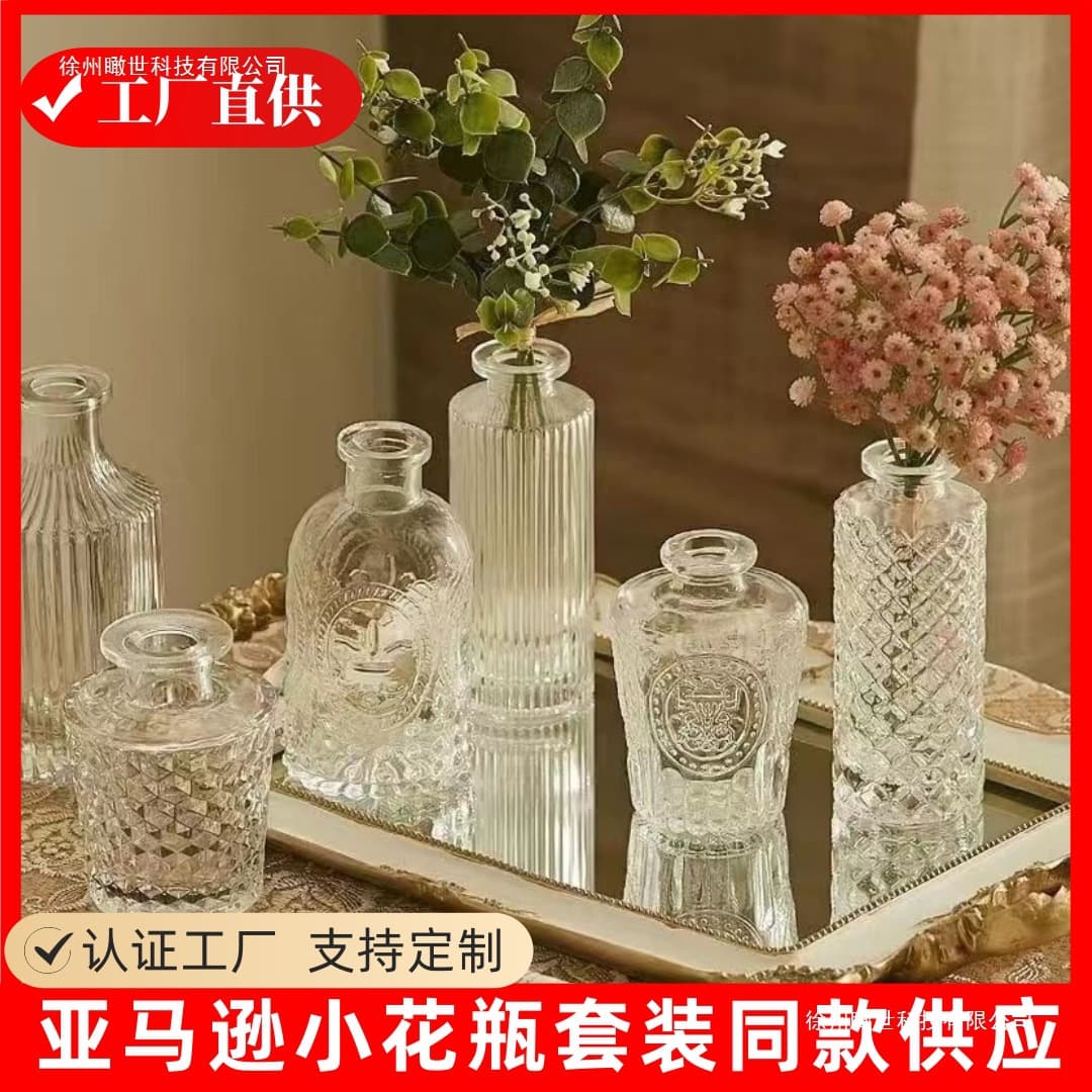 Amazon mini glass vase set desktop ornaments high-value transparent ins style ornaments small vase