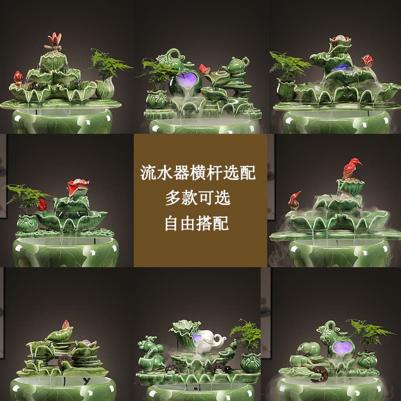 ✅Ceramic flowing water ornaments, circulating water fish tank oxygenation filter ornaments, indoor fountain waterfalls, home landscaping accessories