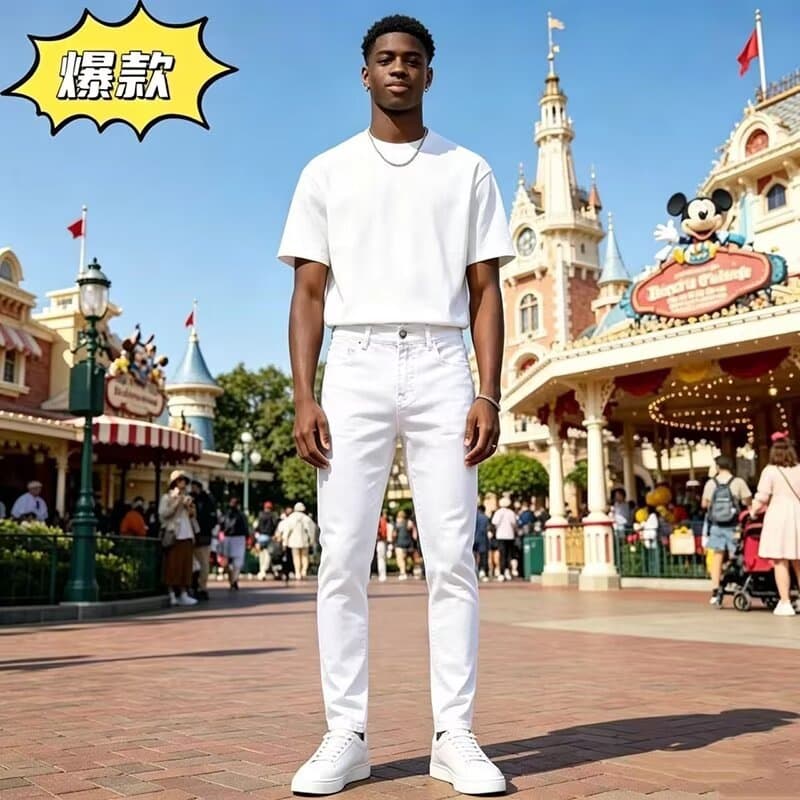 Export White Jeans Men Spring New Stretch Slim Tapered Leg Pants Korean Style Men's Youth Fashion Long Pants