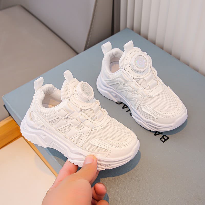Mesh Twist-Buckle Elastic Children's Sports Shoes Spring/Summer Ultra-Light White Shoes Student School Shoes Boys and Girls Parent-Child Shoes