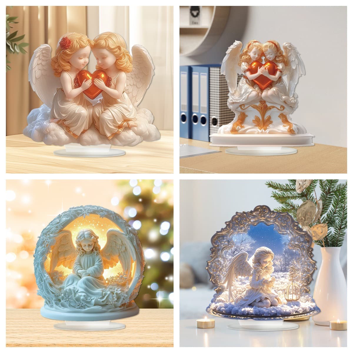 Cross-border Valentine's Day Winged Angel Red Heart Acrylic Christmas Scene with Base for Home and Office