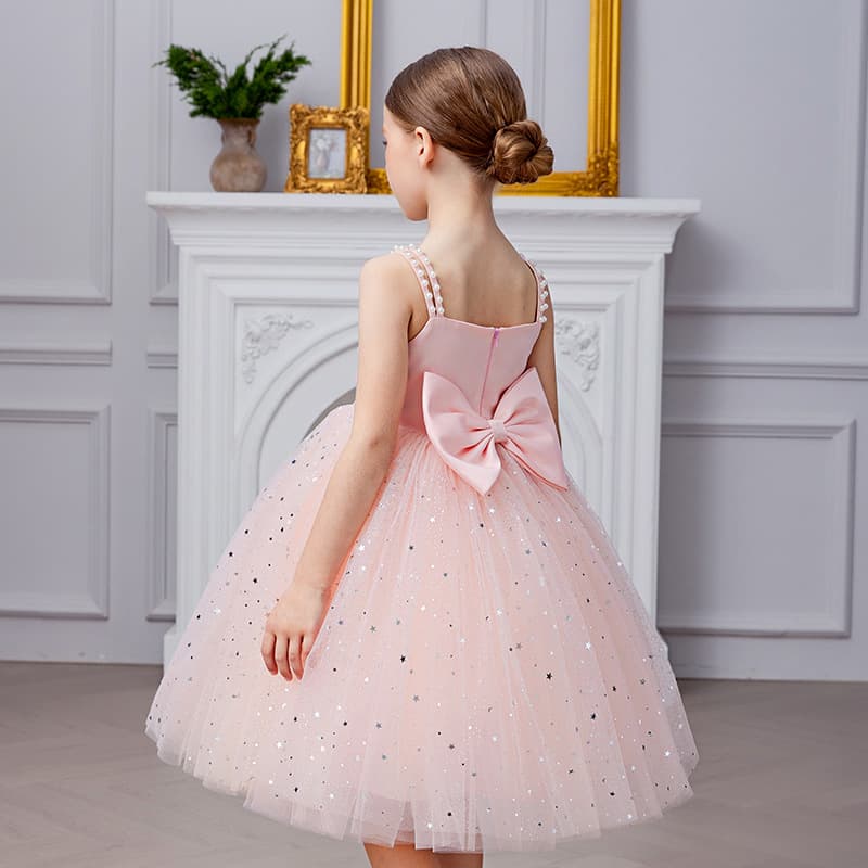 Cross-Border Amazon Children's Beaded Camisole Princess Dress Flower Girl Tulle Gown Little Girl Host Performance Costume