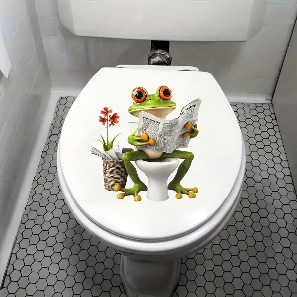 New ACC33367 creative little frog reading newspaper bathroom waterproof toilet lid self-adhesive stickers