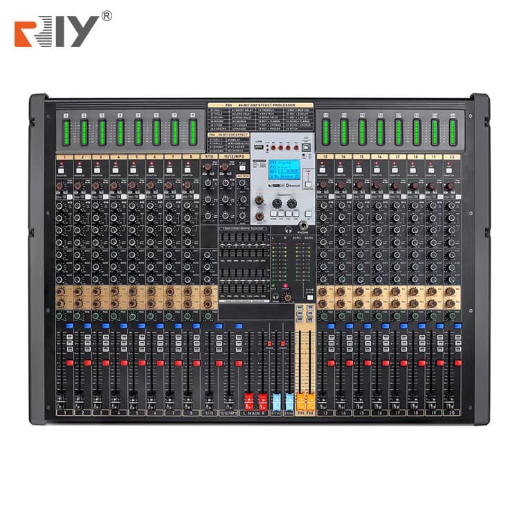 20-Channel TFB Mixing Console for Stage Performance and Conferences with Dual Effects, Bluetooth, USB, Dual 7-Band EQ, 16-Channel Mixer