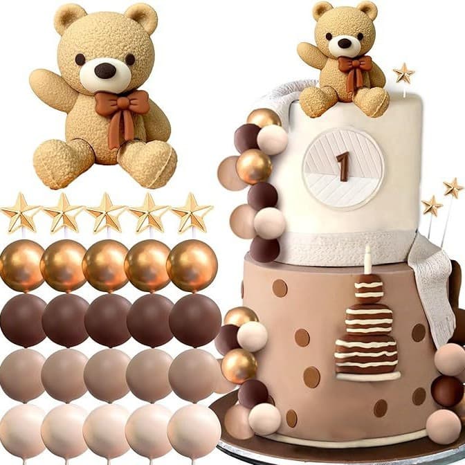 Brown Bear Cake Decor Beige Brown Ball Cake Decor Bohemian Bear Cake Decor Baby Shower