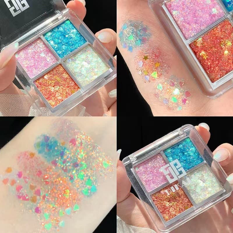 DIKALU Stage Eyeshadow Glitter Sparkle Four-Color Eyeshadow Palette Sparkling Eye Makeup Performance Makeup Four-Color Glitter