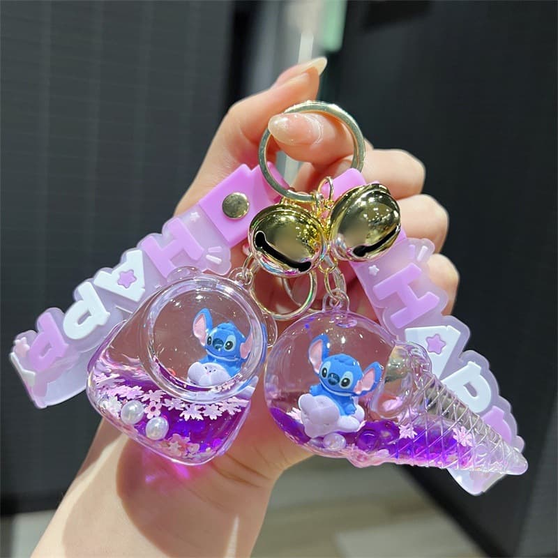 Creative Cartoon Purple Stitch Sand Bottle Keychain Cute TV Coffee Cup Stitch Pendant