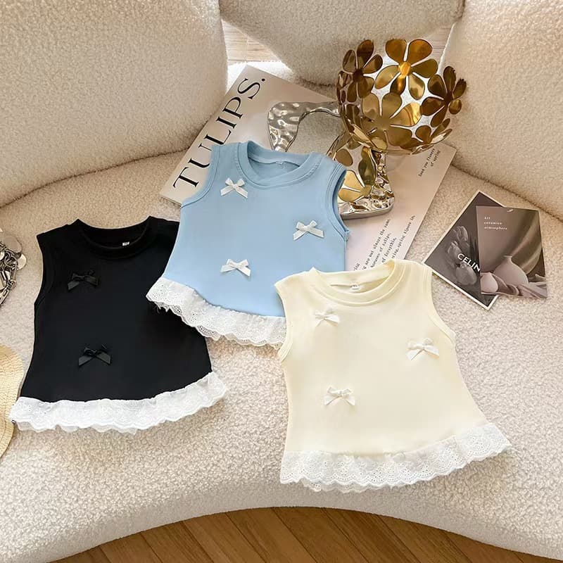 2025 Girls Summer Sleeveless New Fashionable Bow Vest Top for Kids