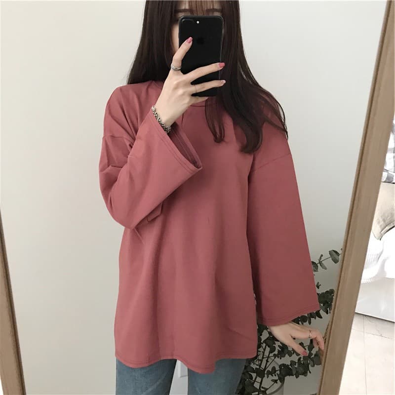 [15 Colors Long T] Basic Long Sleeve T-Shirt Women's Spring/Autumn Korean Loose Solid Color Versatile Top