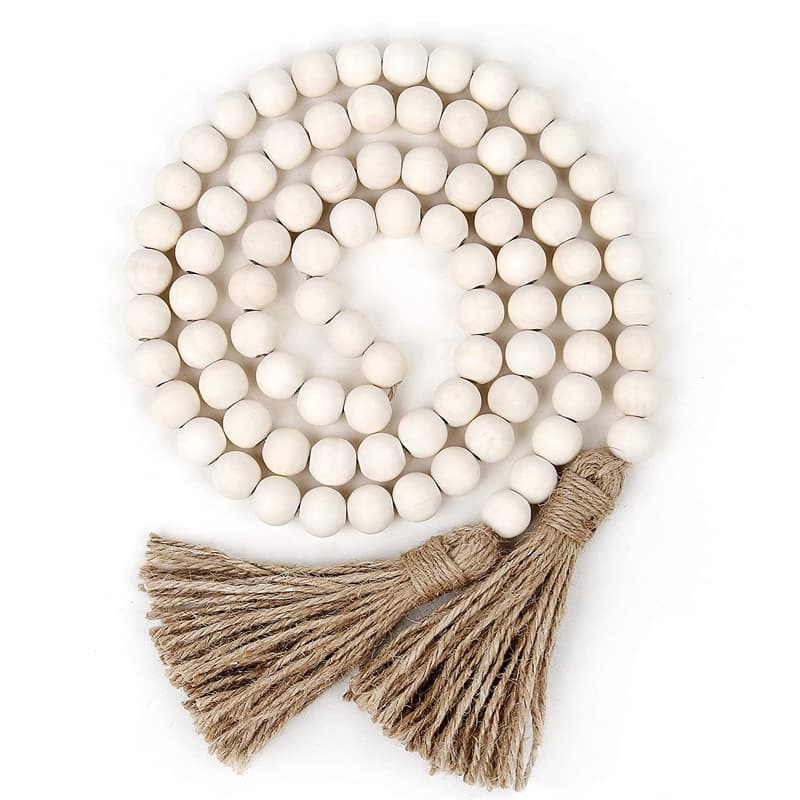 Amazon Hot Seller Wood Bead Strings with Tassels, Rustic Easter Tray and Home Decoration
