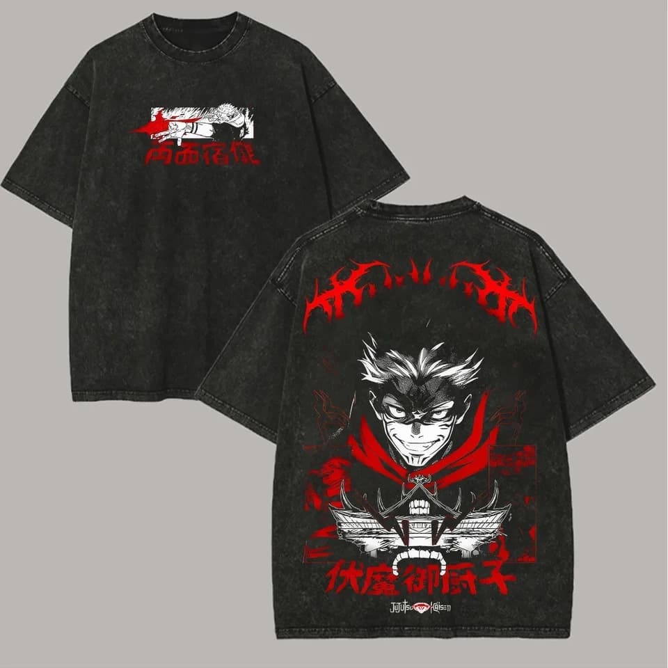 Ryomen Sukuna T-Shirt Jujutsu Kaisen Malicious Shrine Domain Expansion Men's Vintage Acid Wash