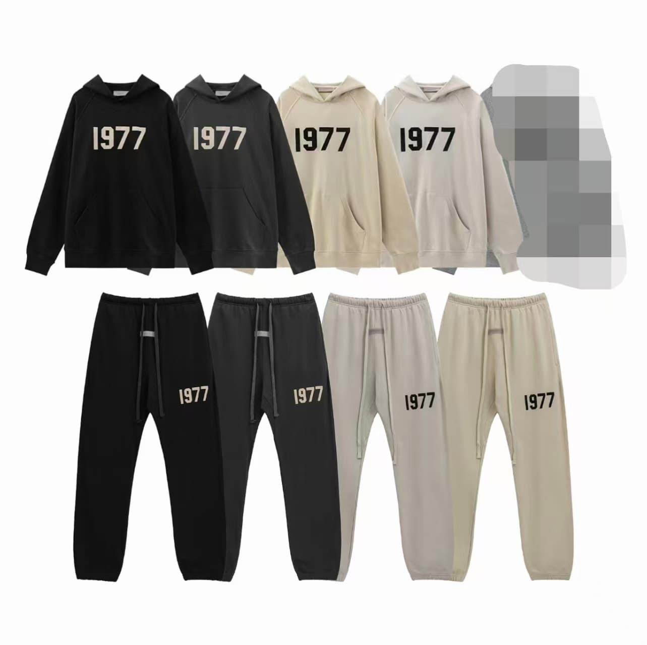 2025 New FOG 1977 Flocked Print Digital High-Street European and American Sweatshirt Loose Casual Pants Men and Women Set