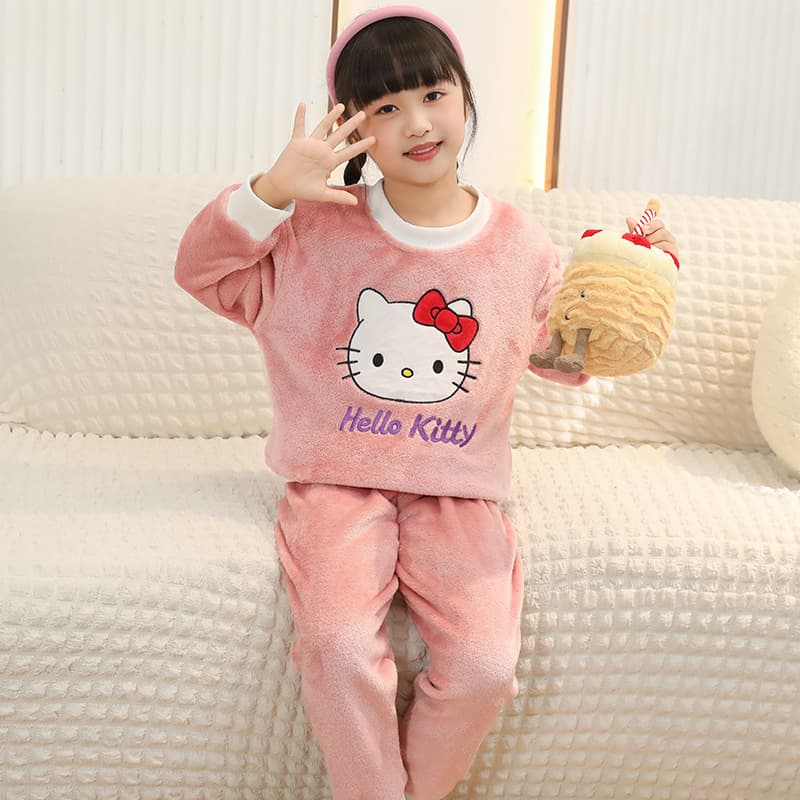 New Winter Kids Pajamas Fleece-Lined Thick Coral Fleece Boys Girls Cute Baby Warm Flannel Homewear
