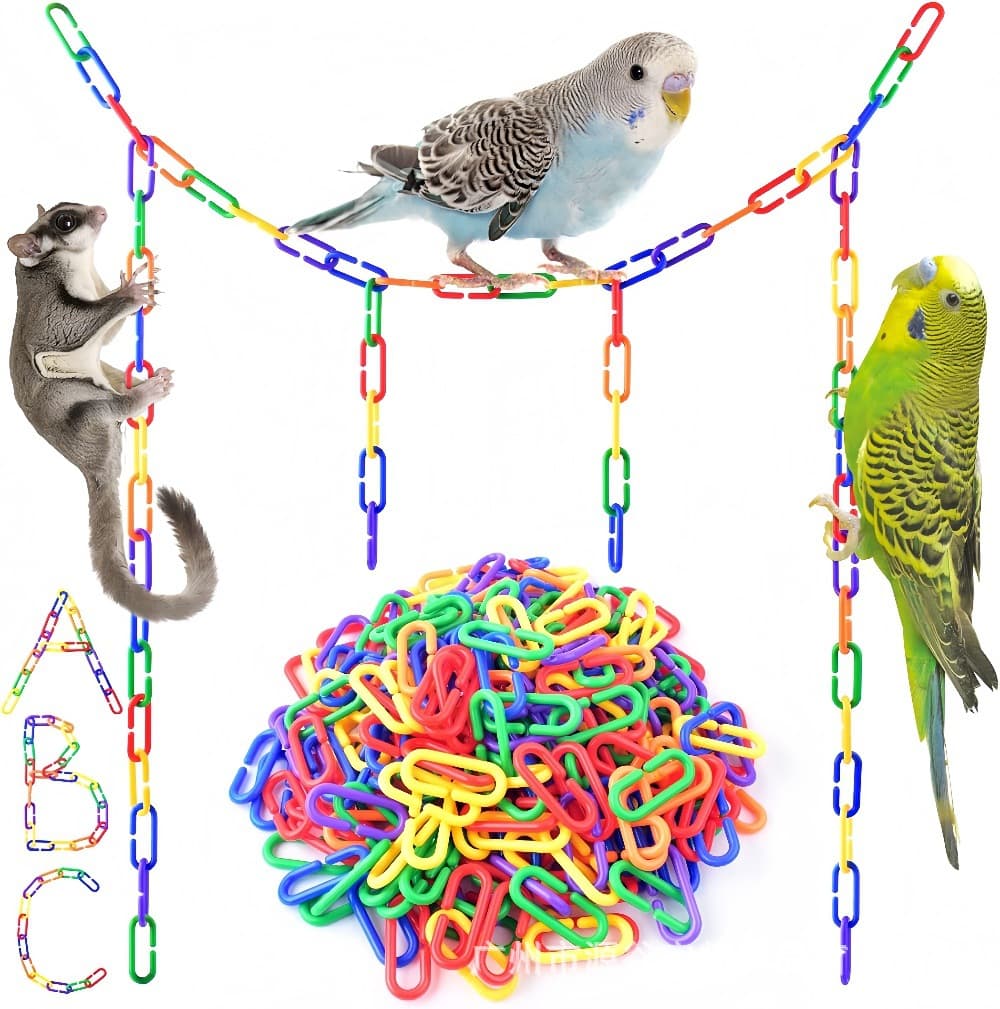 100PCS Parrot Toy Bird Supplies C-Type Plastic Chain Links Chewing Toy Open Chain Links DIY Materials