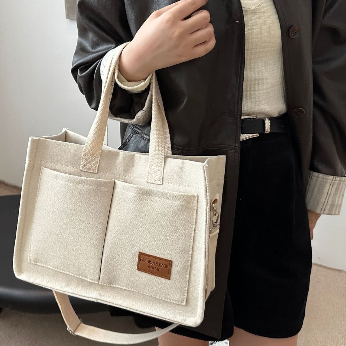 Shoulder bag Amazon solid color large large capacity canvas bag casual versatile student class commuting bag women