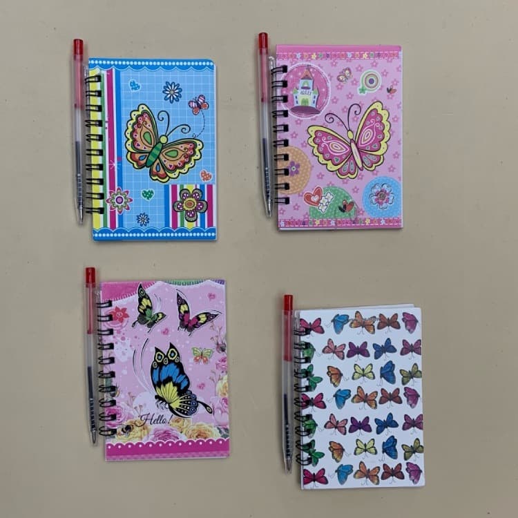 Butterfly Flamingo Coil Notebook with Pen, Side-Flip Cartoon Cute PP Notebook