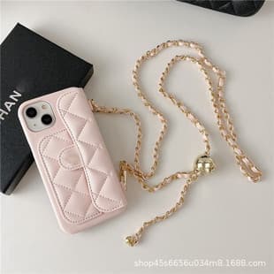 Brand Small Fragrance Card Slot Apple 17 Pro Max Phone Case Lanyard 16/15/14/13/12/11 Leather Case Hard Case Compatible
