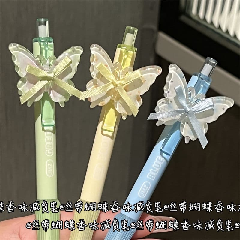 Jumu Zhensi Ribbon Butterfly Scented Gel Pen, Ins Style, High Appearance, ST Nib, Black, Quick-Drying Exam Pen