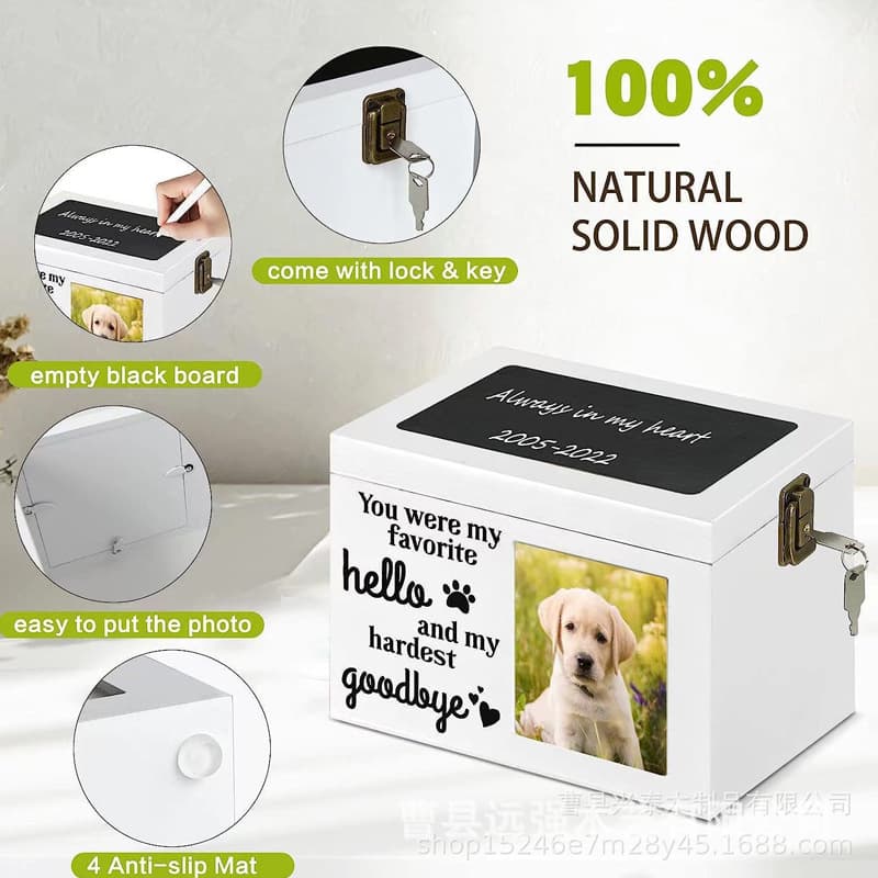 Cross-border Pet Urn Wooden Cat Dog with Photo Frame Wooden Pet Memorial Ash Container Funeral Box