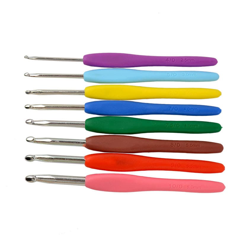 Wholesale sweater needle knitting tools, colorful candy soft handle crochet hooks, colorful soft handle aluminum crochet hooks, a set of 8 pcs