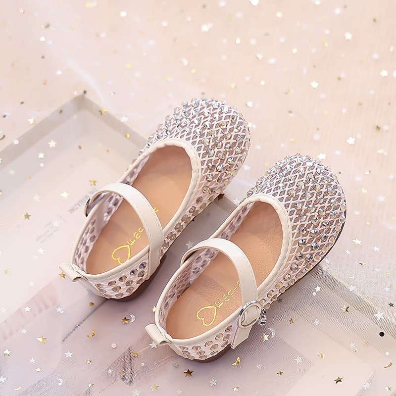 Girls' sandals, princess-style leather shoes, 2025 spring/summer new style crystal single shoes, Chanel-style low-cut loafers