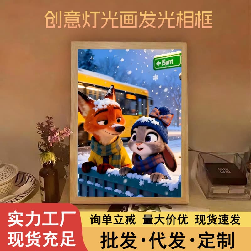 Zootopia Judy and Nick Light-Up Picture Frame Glowing Photo Frame Night Light Dorm Desk Decor Room