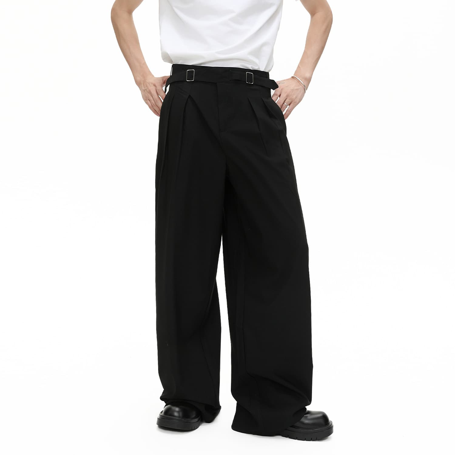MTLCLOTHES Men's Clothing | Korean-style Simple Pleated Loose Straight Wide-leg Suit Pants, Slimming Versatile Casual Pants