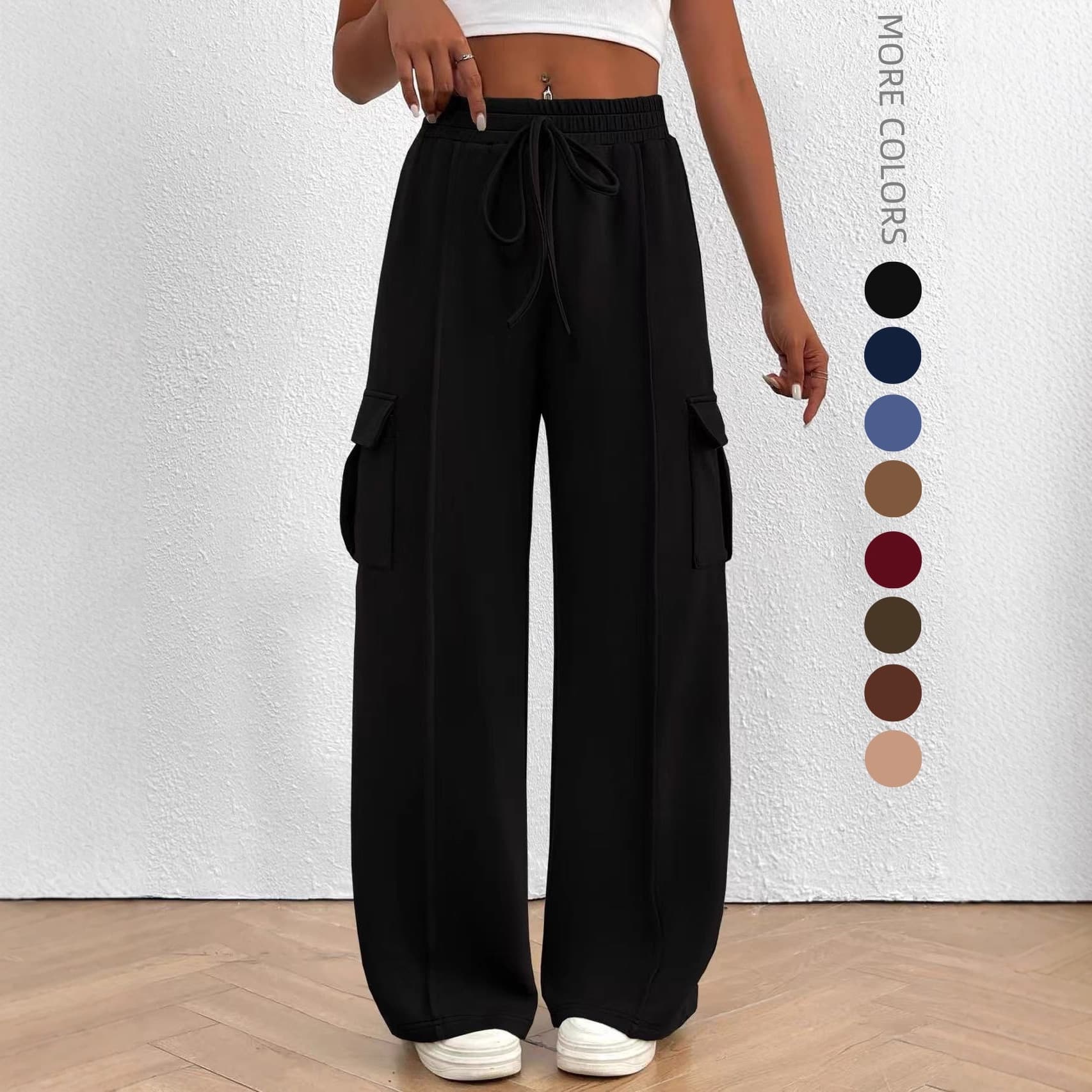 Women's Loose Wide-Leg Casual Jogger Pants with Pockets for Fall and Winter, European and American Style