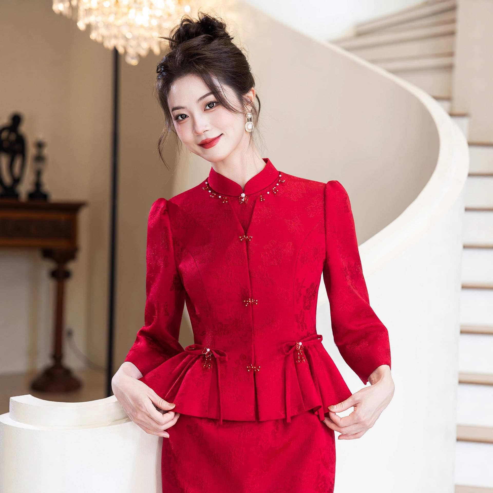 Red Toasting Dress 2026 New Style Gown Engagement Qipao New Chinese National Style Bride Wedding Set Outfit