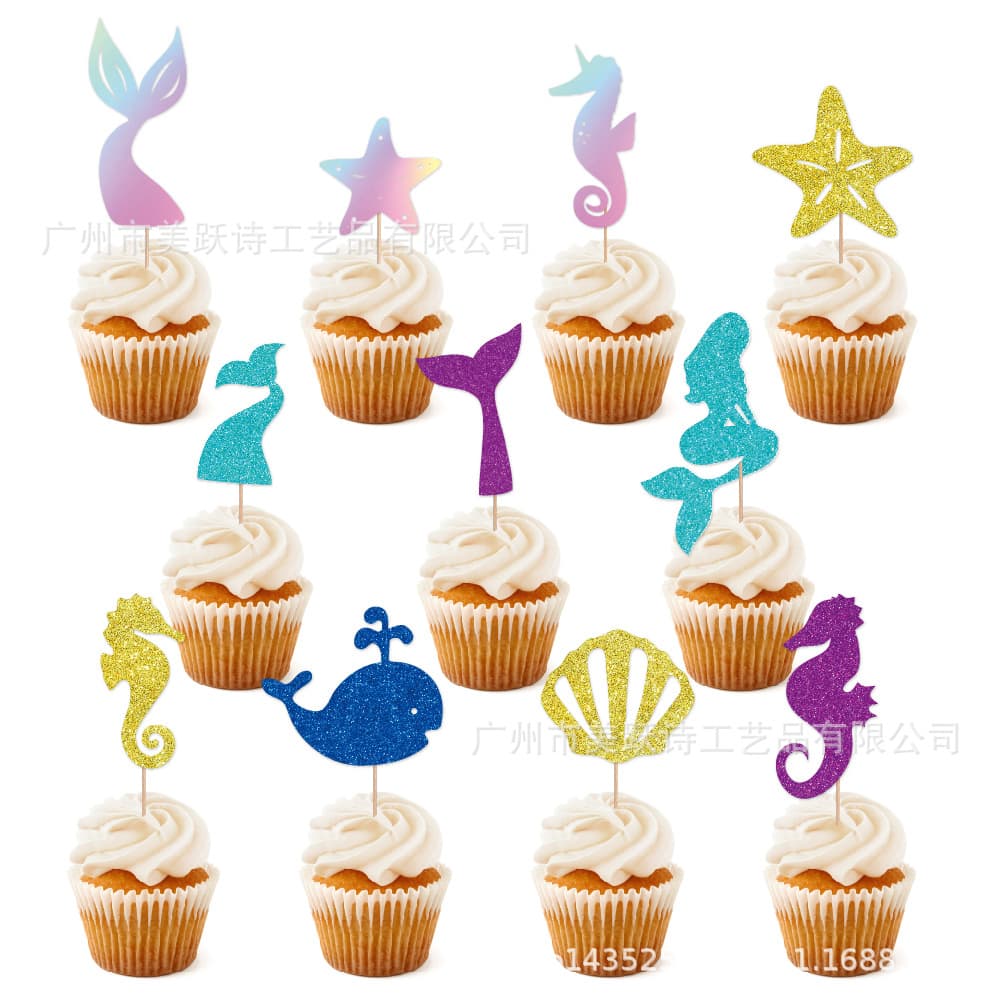 Ocean Theme Mermaid Shell Cake Insert Birthday Party Decoration Baking Cupcake Decoration