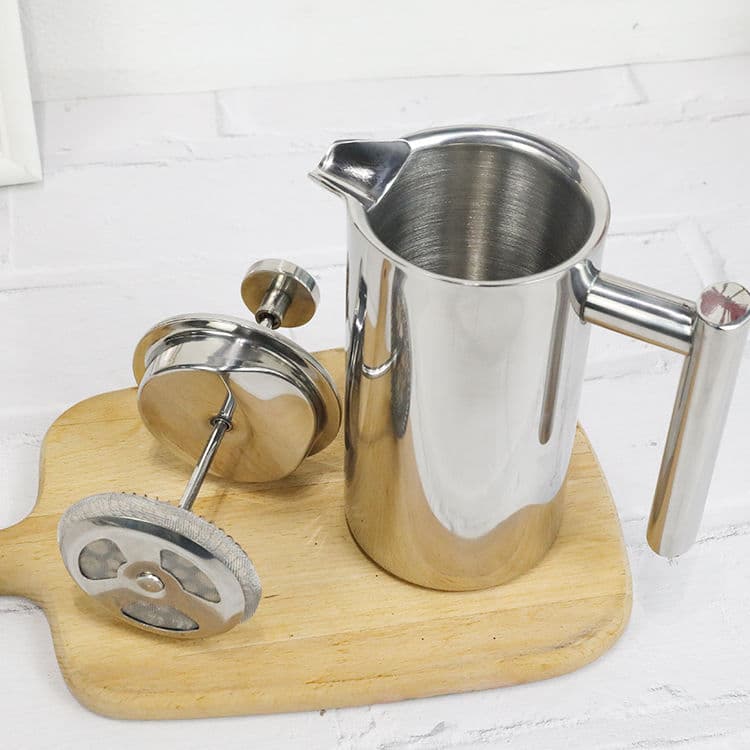Double-Layer Stainless Steel Manual French Press with Insulated Tea Infuser, Compact, Portable, Triple Filter for Home Use