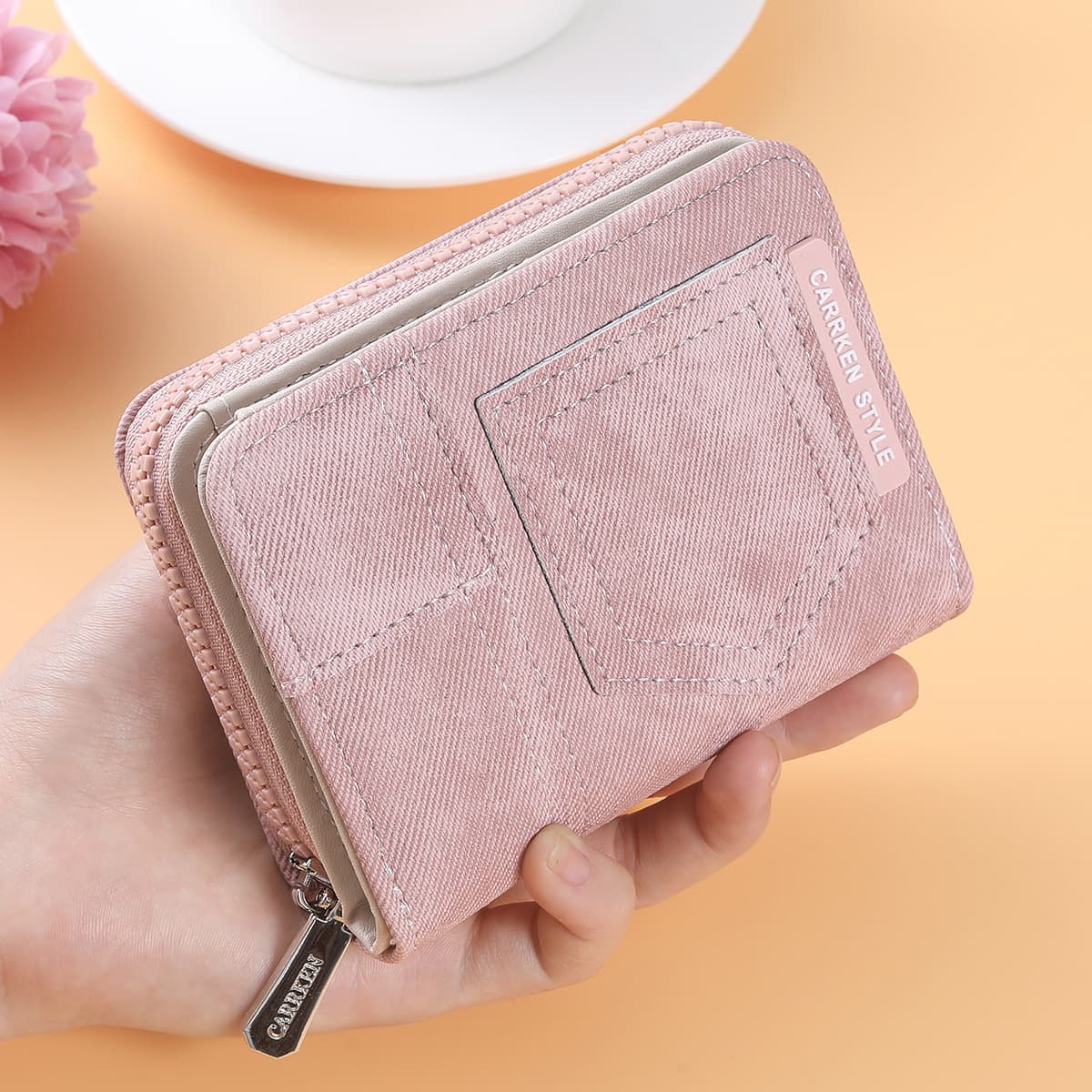 New men's denim pattern short wallet Vertical multifunctional credit card wallet Large capacity zipper coin purse