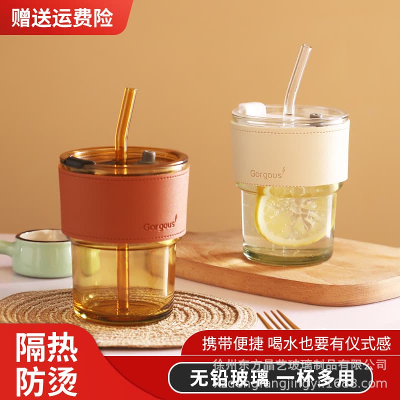 Creative Instagram Bamboo-Joint Glass Cups with Heat-Insulating Straws, Ideal for Home Coffee or Gift Wholesale