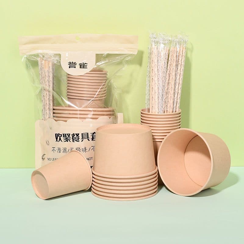 Disposable Utensil Three-Piece Set Individually Packed Household Outdoor Picnic Camping Paper Bowl Cup Chopsticks Cross-border E-commerce