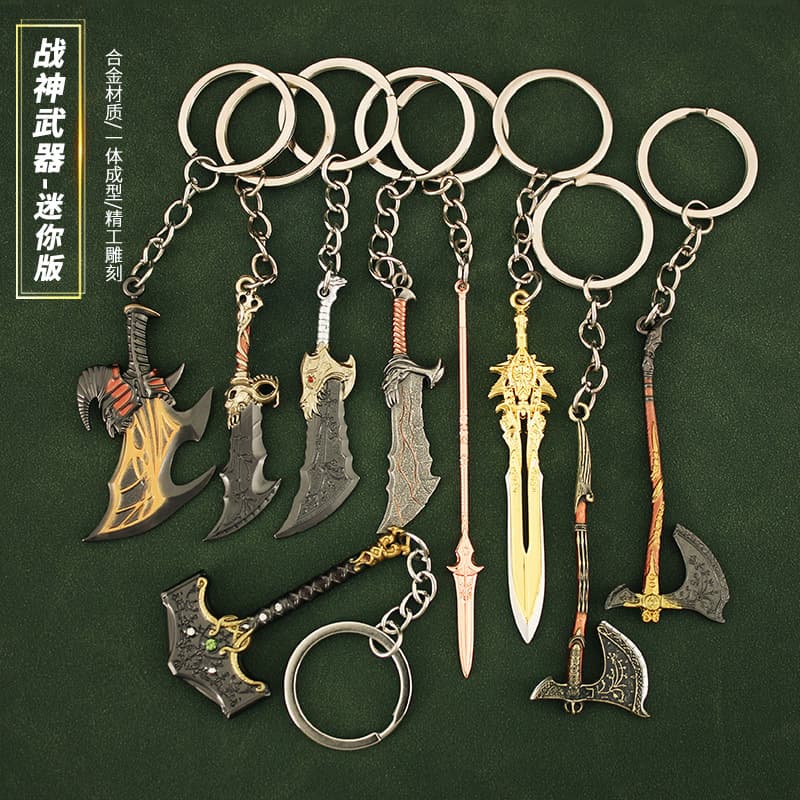 God of War Weapon Collection Kratos Leviathan Axe Mjolnir Blades of Chaos Metal Model Keychain
