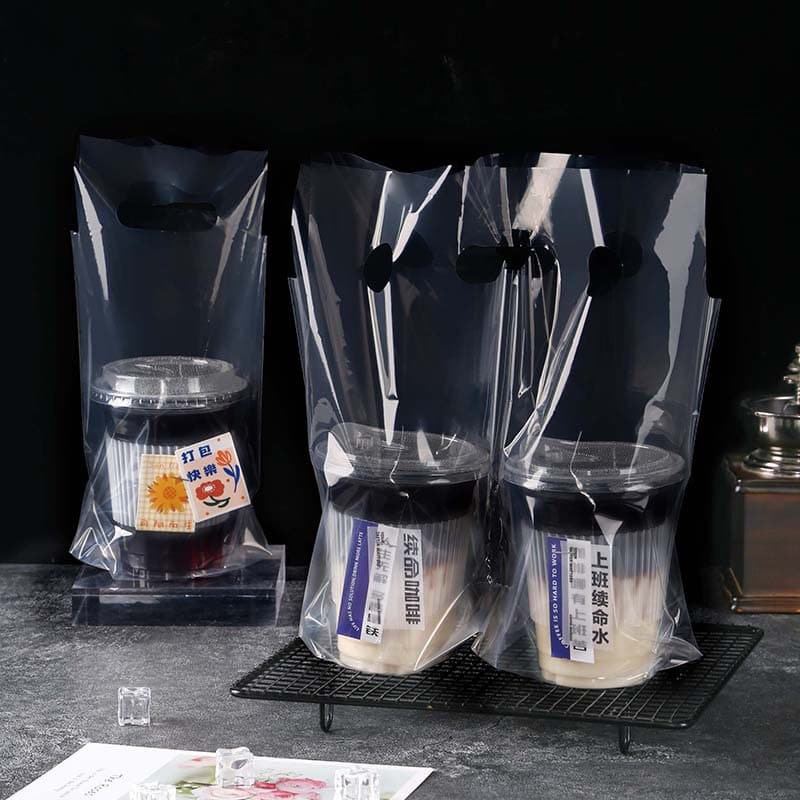 Milk tea packaging bag, highly transparent takeaway coffee drink disposable packaging bag, single cup double cup plastic handbag
