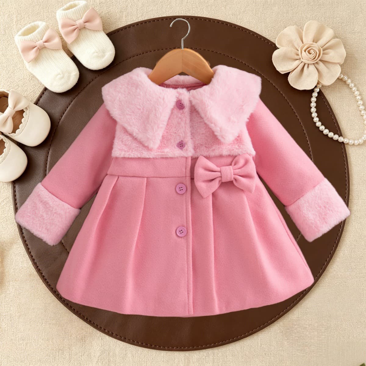 Autumn Winter Girls Coat Jacket Korean Style Lapel Long Sleeve Single-Breasted Baby Girl Warm Clothes Infant Toddler Apparel Wholesale