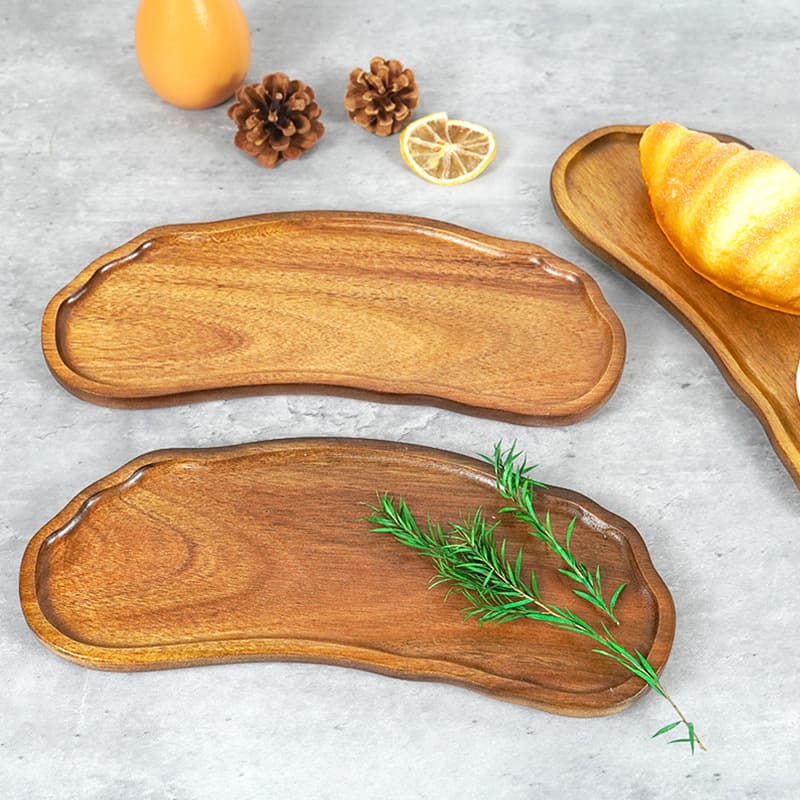 Cross-border Acacia Wood Tray, Irregular Snack Tray for Home Desktop, Japanese-style Coffee Shop Wooden Serving Plate