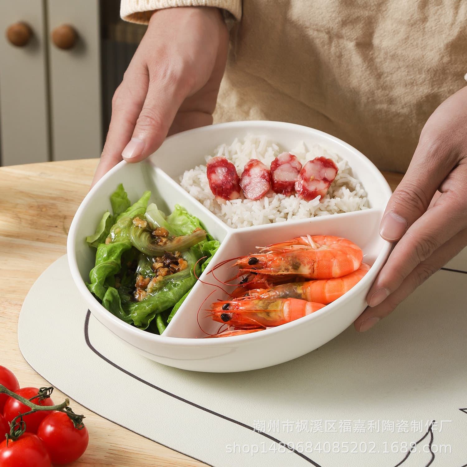 Cross-border Ceramic Divided Plate Fruit Plate Vegetable Plate Steaming Plate Amazon Ceramic Three-Compartment Plate Home Snack Seasoning Plate