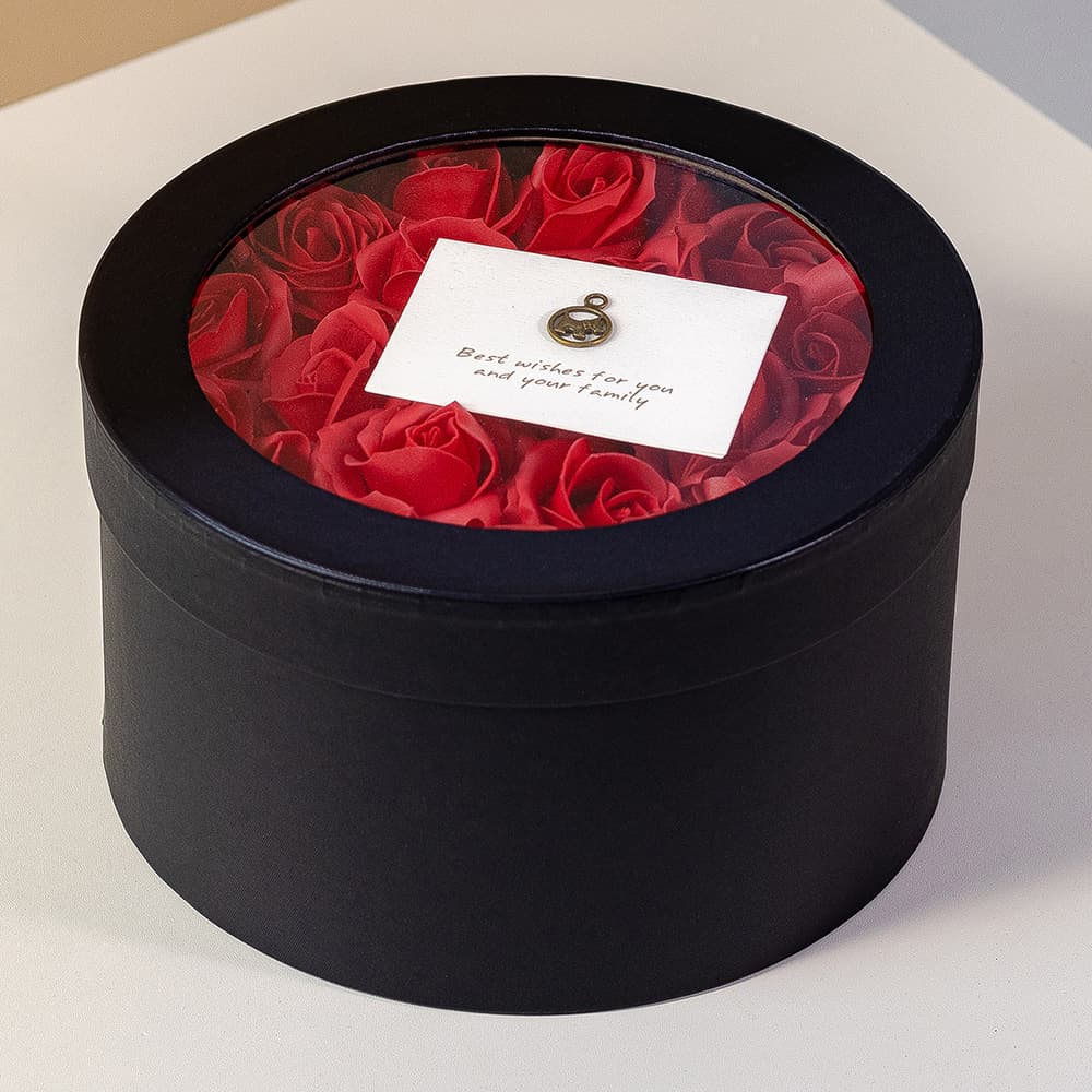 Cross-border 520 Black Round Window Gift Box Premium DIY Fruit Flower Heaven and Earth Lid Gift Box Empty Box Hug Bucket