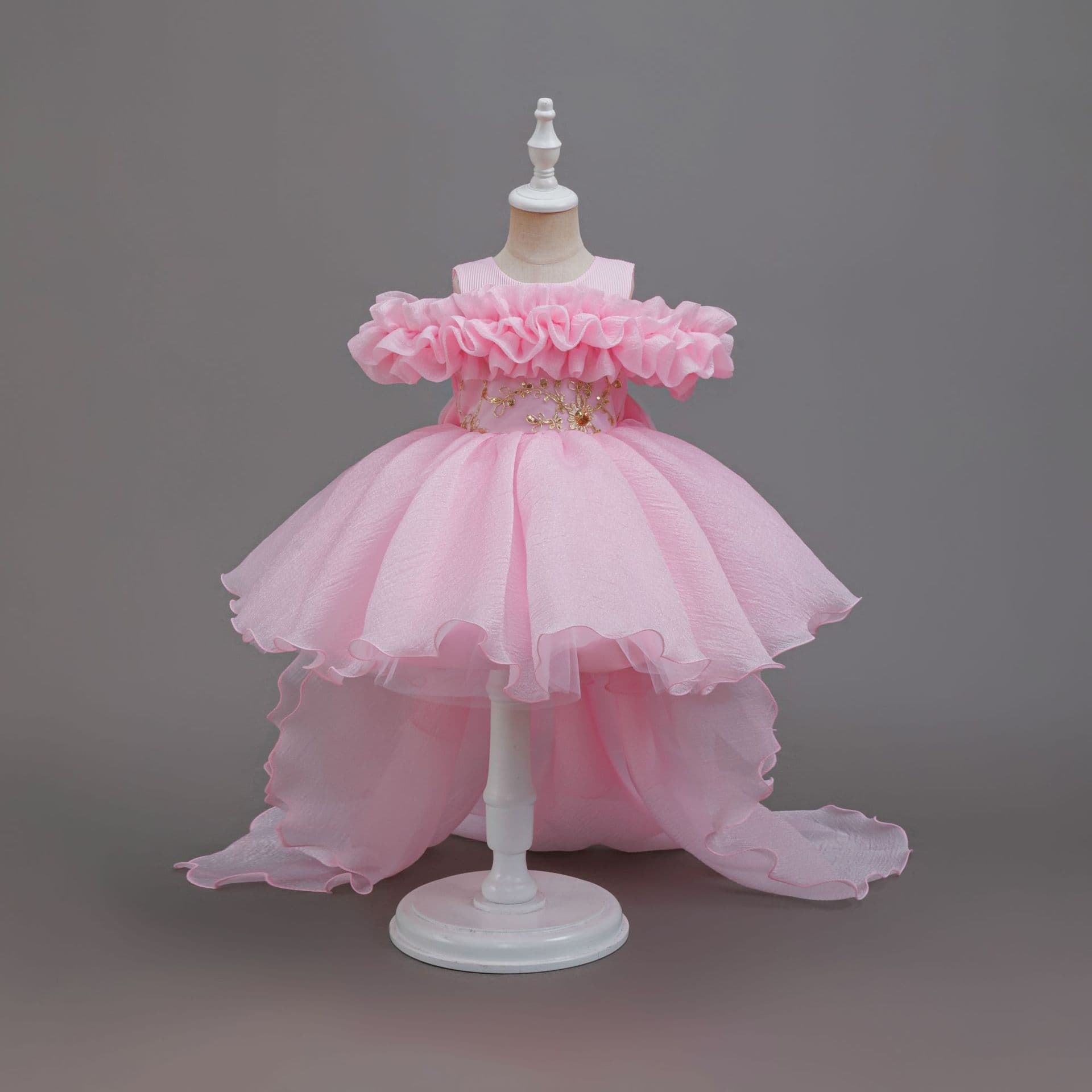 Girls' pink tail dress, children's birthday princess dress, flower girl wedding catwalk costume, tutu dress