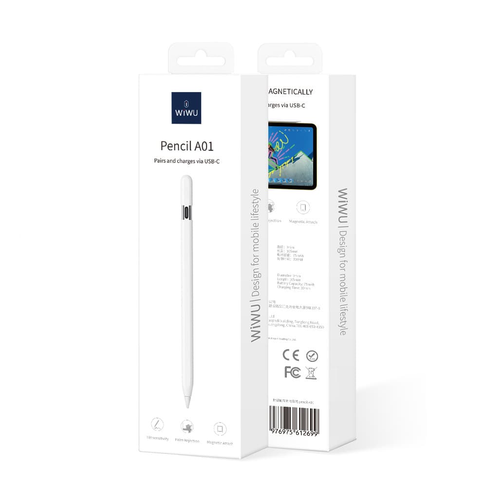 WIWU Stylus Pen for iPad Anti-Mistouch Capacitive Pencil A01 Bluetooth Tilt Pressure Sensitivity