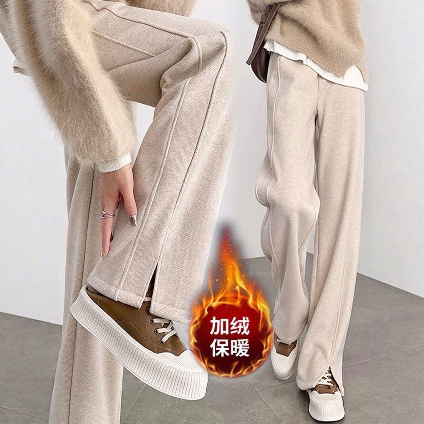 Wool wide-leg pants for women 2026 new spring and autumn thin narrow version small herringbone pattern slit woolen straight pants