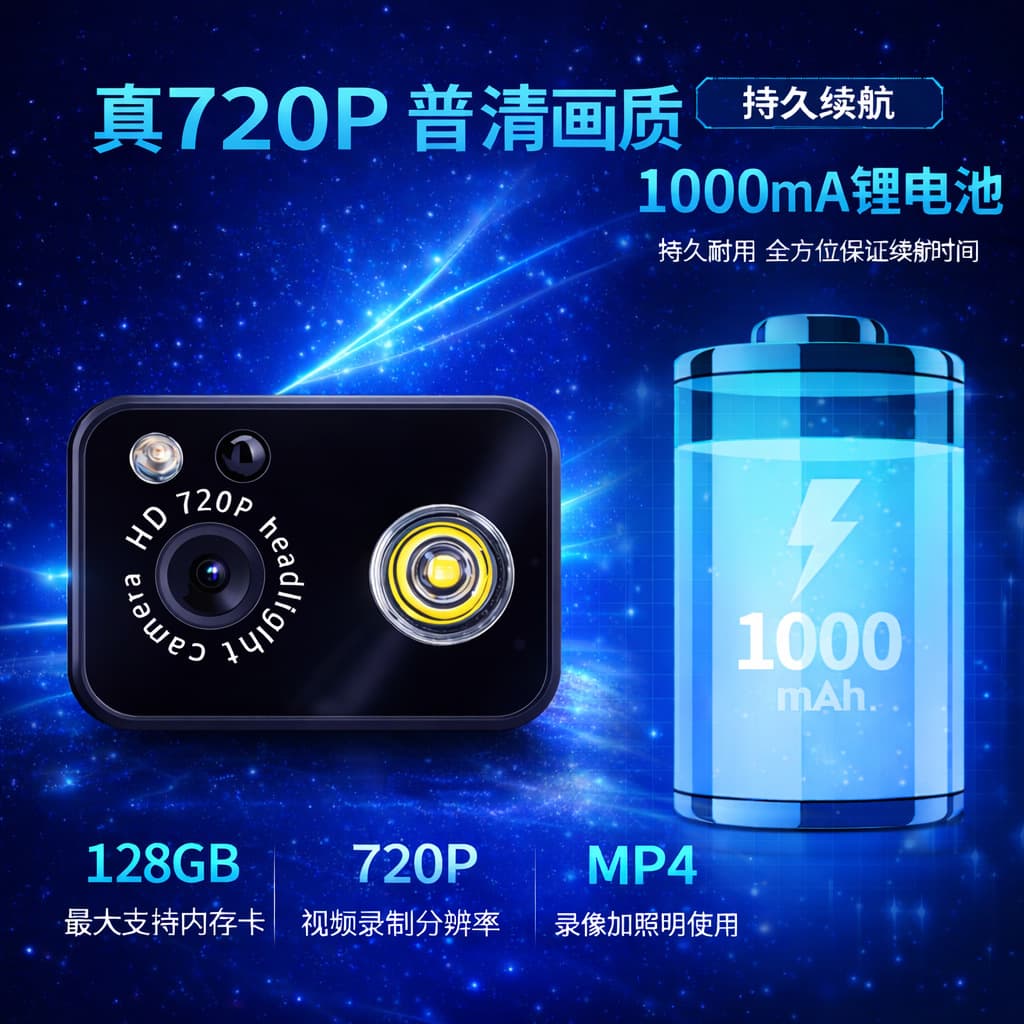 Cross-border Head-mounted Lighting Camera Headlight Recorder HD Camera Cycling Outdoor Camera