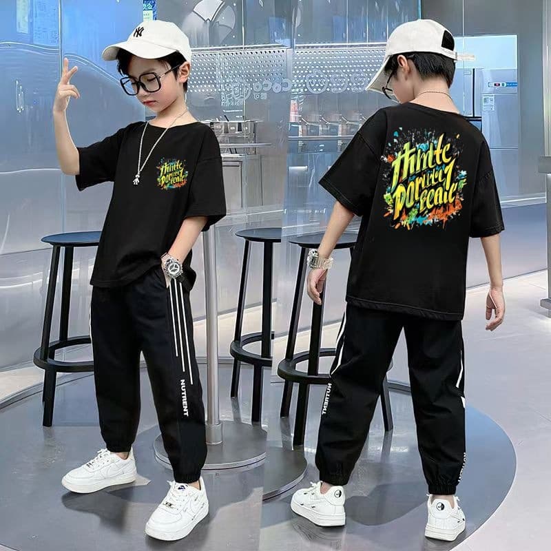 Kids 2024 New Boys' Set Summer Short Sleeve T-Shirt Long Pants Boys' Quick-Dry Pants Children Casual Sport Set