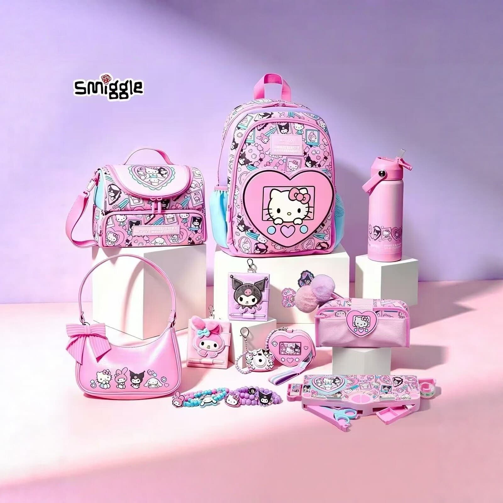 Australian Smiggle Hello Kitty Kids Backpack, Cartoon Large Capacity School Bag Set for Elementary Students