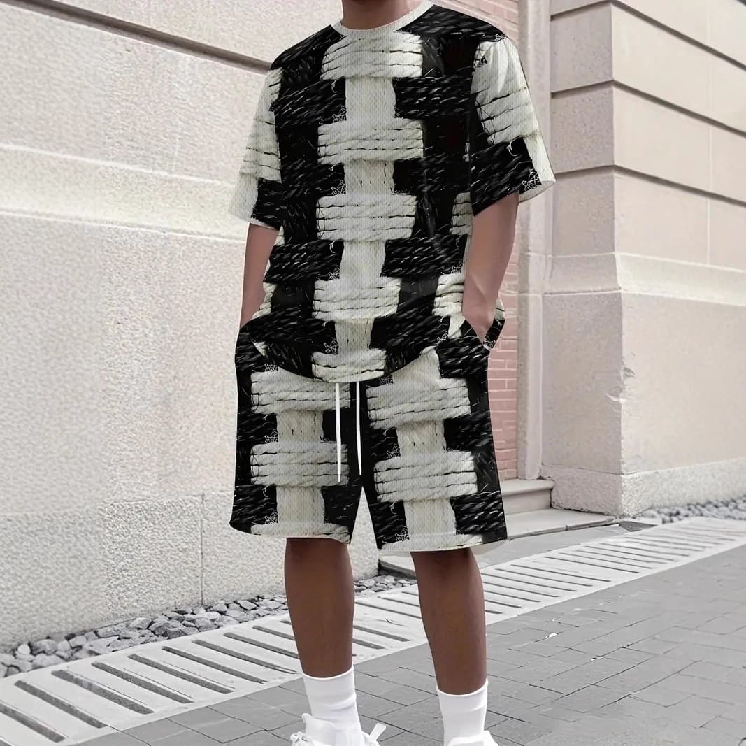 Men's Sport Suit Outdoor Casual 3D Digital Print Summer Short Sleeve T-Shirt and Shorts Breathable Men's Clothing Factory Direct