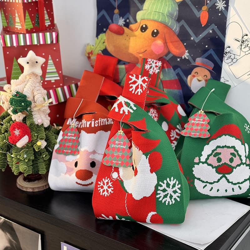 2025 New Christmas and Christmas Eve Gift Wrapping Knitted Tote Bag, Souvenir Bag, Peace Apple Bag