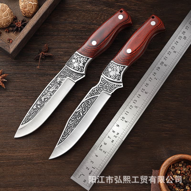 Outdoor Camping Fixed Blade Knife with Sheath, Meat Knife, Survival Hunting Knife, Chrysanthemum Steel Head Boning Knife